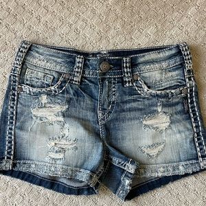 Silver Distressed Shorts